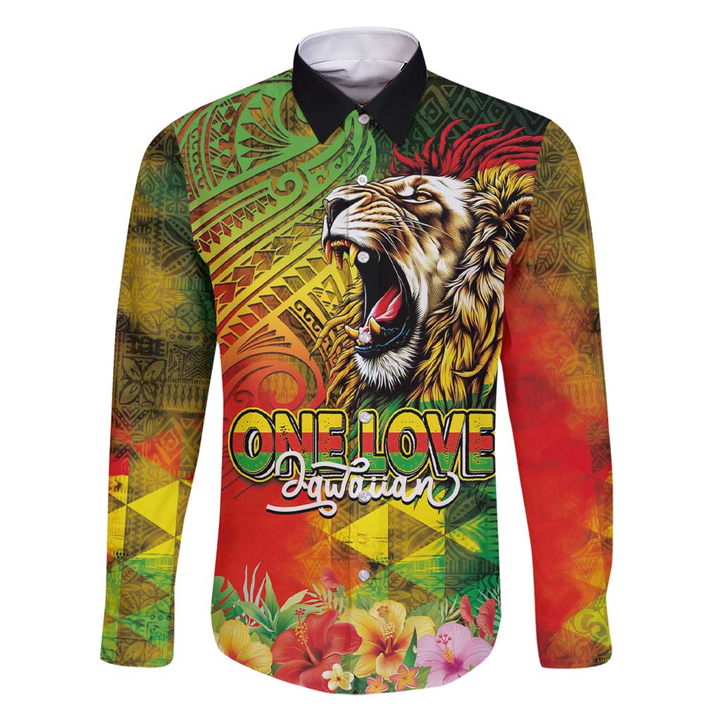 Hawaiian Reggae Family Matching Short Sleeve Bodycon Dress and Hawaiian Shirt Jawaiian One Love-Tribal Tatoos and Rastafari Lion - Polynesian Pride