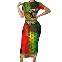 Hawaiian Reggae Family Matching Short Sleeve Bodycon Dress and Hawaiian Shirt Jawaiian One Love-Tribal Tatoos and Rastafari Lion - Polynesian Pride