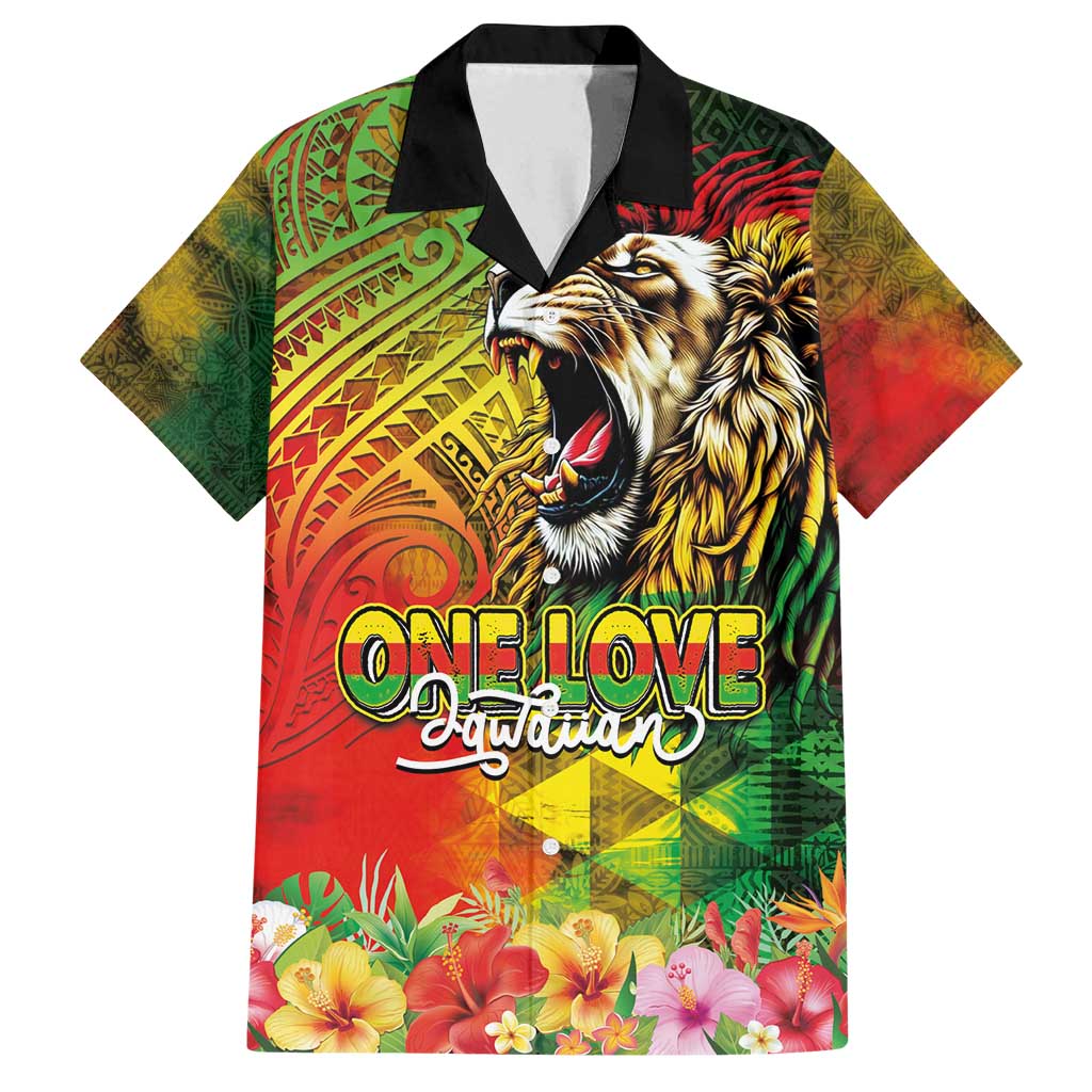 Hawaiian Reggae Family Matching Summer Maxi Dress and Hawaiian Shirt Jawaiian One Love-Tribal Tatoos and Rastafari Lion - Polynesian Pride