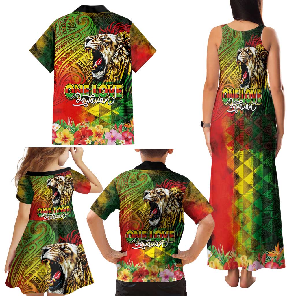 Hawaiian Reggae Family Matching Tank Maxi Dress and Hawaiian Shirt Jawaiian One Love-Tribal Tatoos and Rastafari Lion - Polynesian Pride