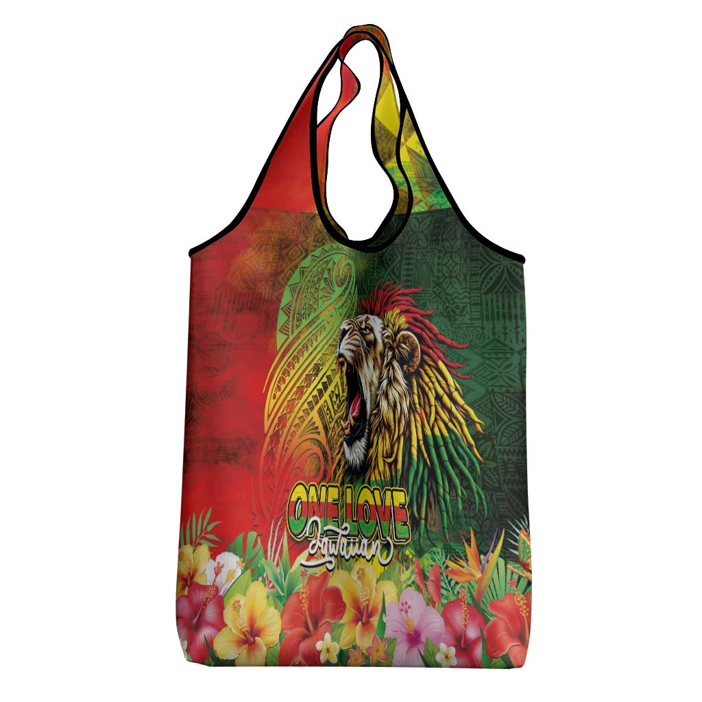 Hawaiian Reggae Grocery Bag Jawaiian One Love-Tribal Tatoos and Rastafari Lion - Polynesian Pride