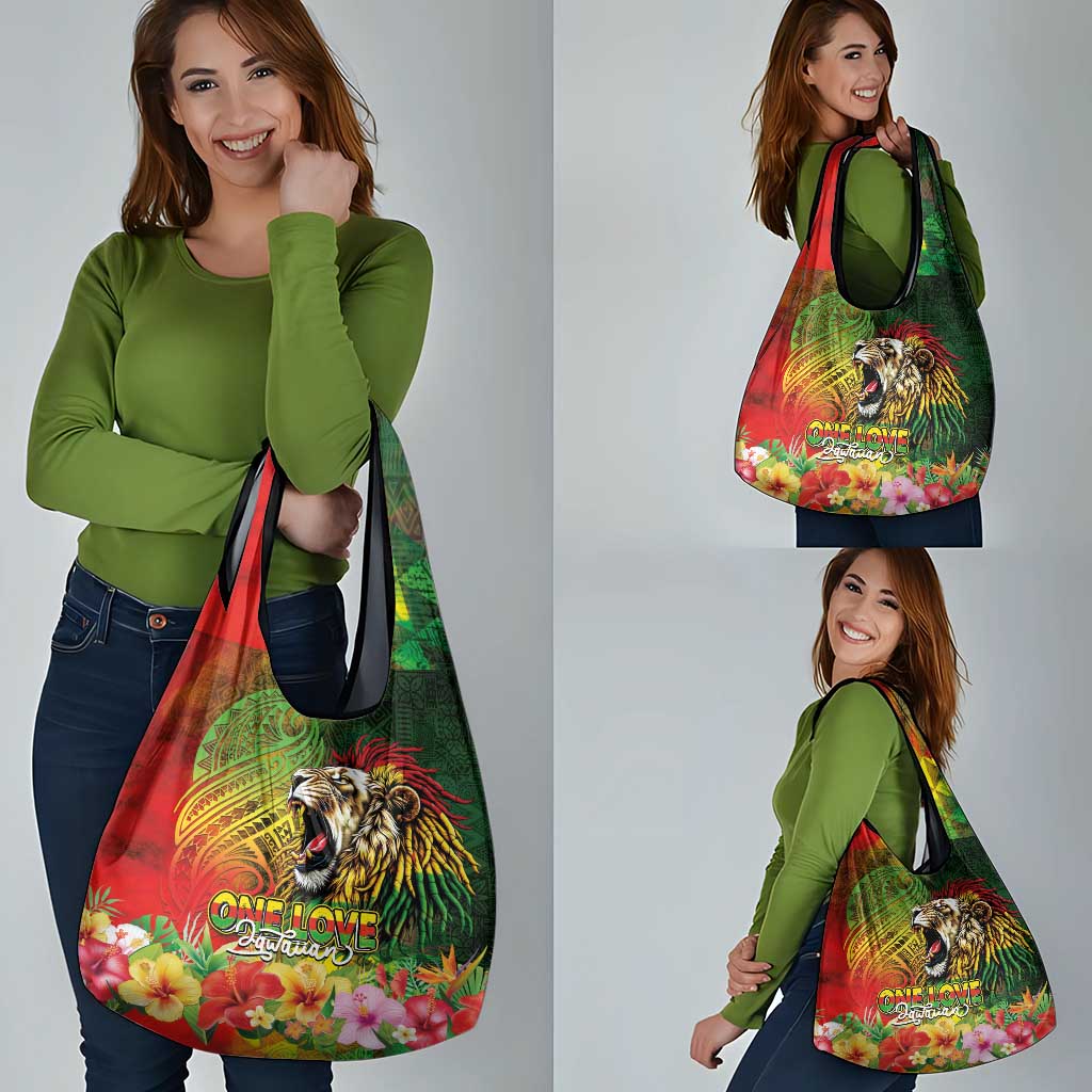 Hawaiian Reggae Grocery Bag Jawaiian One Love-Tribal Tatoos and Rastafari Lion - Polynesian Pride