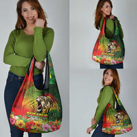 Hawaiian Reggae Grocery Bag Jawaiian One Love-Tribal Tatoos and Rastafari Lion - Polynesian Pride