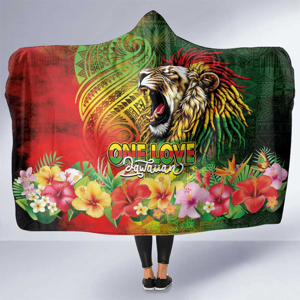 Hawaiian Reggae Hooded Blanket Jawaiian One Love-Tribal Tatoos and Rastafari Lion - Polynesian Pride