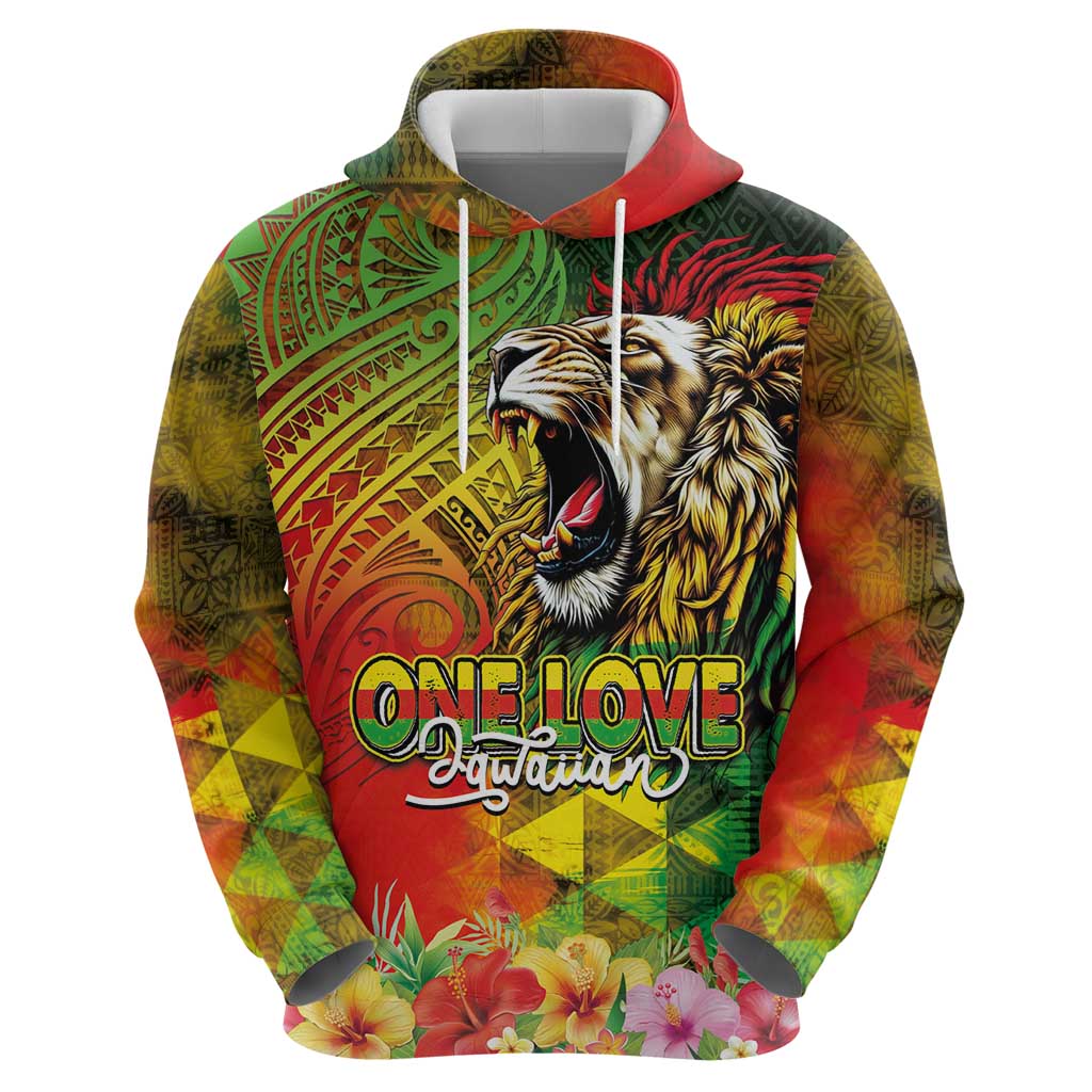 Hawaiian Reggae Hoodie Jawaiian One Love-Tribal Tatoos and Rastafari Lion - Polynesian Pride