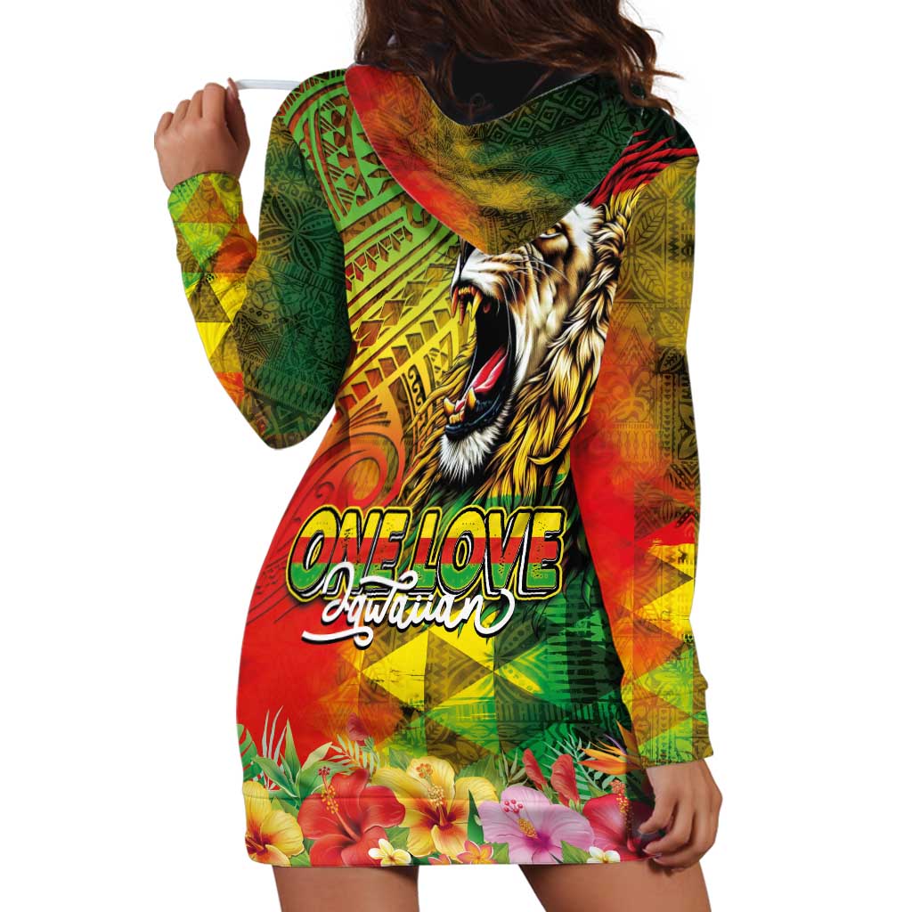 Hawaiian Reggae Hoodie Dress Jawaiian One Love-Tribal Tatoos and Rastafari Lion - Polynesian Pride