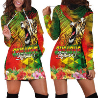 Hawaiian Reggae Hoodie Dress Jawaiian One Love-Tribal Tatoos and Rastafari Lion - Polynesian Pride