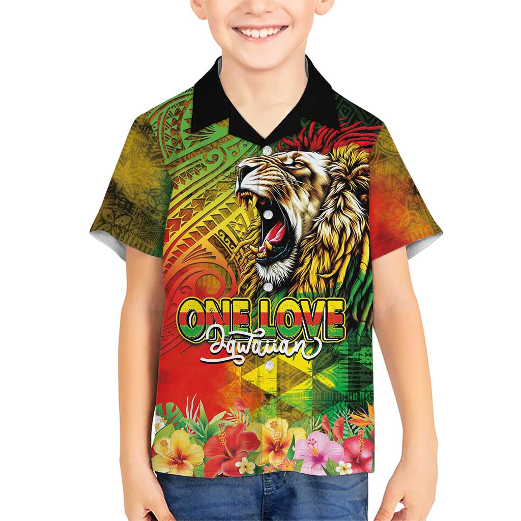 Hawaiian Reggae Kid Hawaiian Shirt Jawaiian One Love-Tribal Tatoos and Rastafari Lion - Polynesian Pride