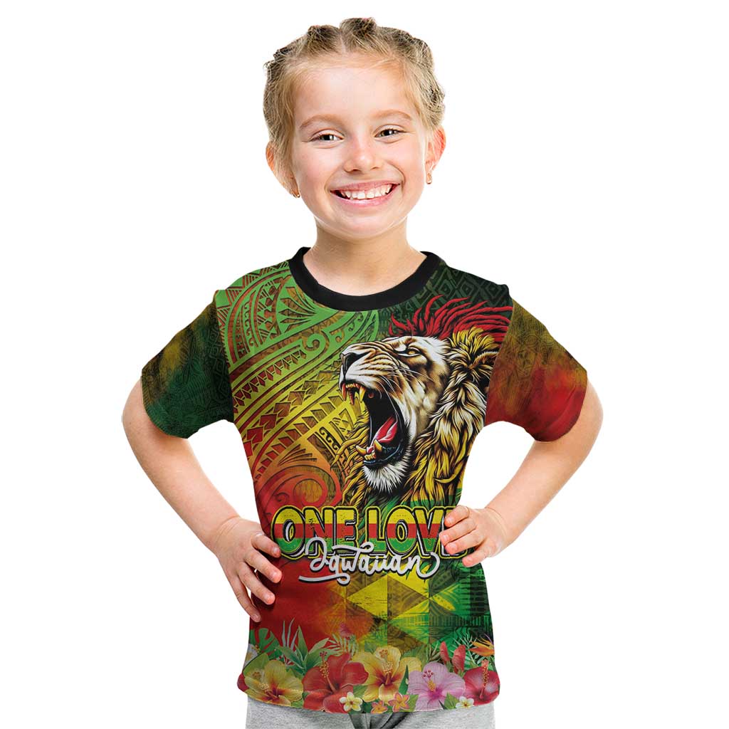 Hawaiian Reggae Kid T Shirt Jawaiian One Love-Tribal Tatoos and Rastafari Lion - Polynesian Pride