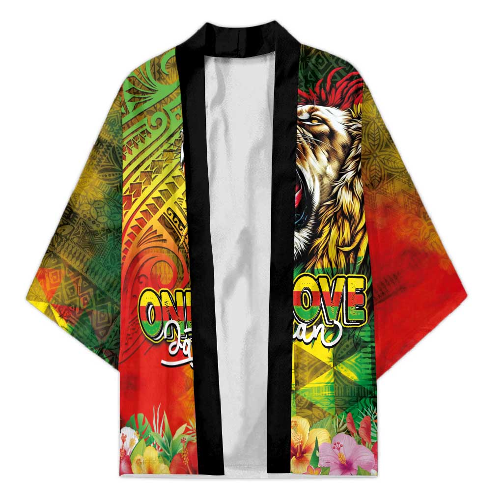 Hawaiian Reggae Kimono Jawaiian One Love-Tribal Tatoos and Rastafari Lion - Polynesian Pride