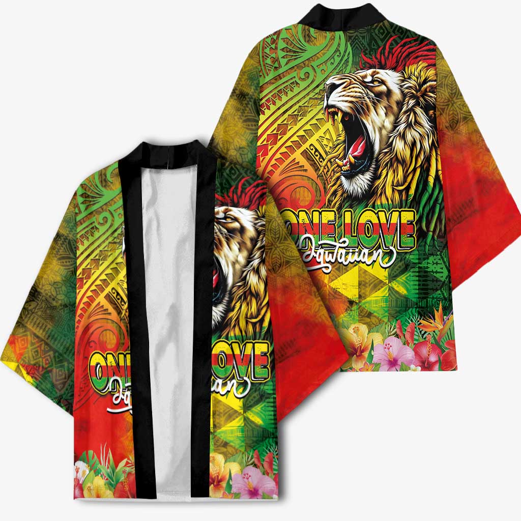 Hawaiian Reggae Kimono Jawaiian One Love-Tribal Tatoos and Rastafari Lion - Polynesian Pride