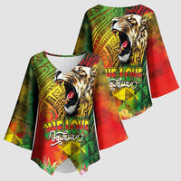 Hawaiian Reggae Kimono Sleeve Blouse Jawaiian One Love-Tribal Tatoos and Rastafari Lion - Polynesian Pride