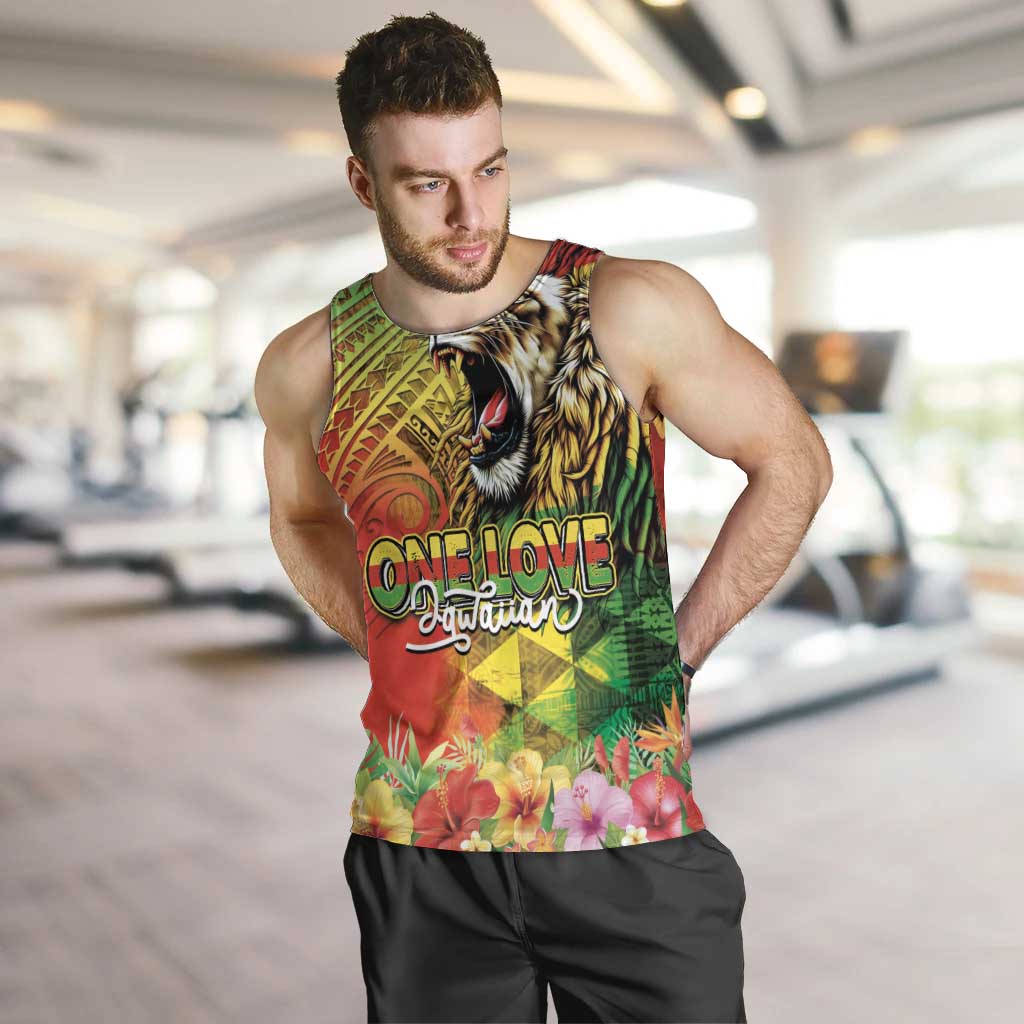 Hawaiian Reggae Men Tank Top Jawaiian One Love-Tribal Tatoos and Rastafari Lion - Polynesian Pride