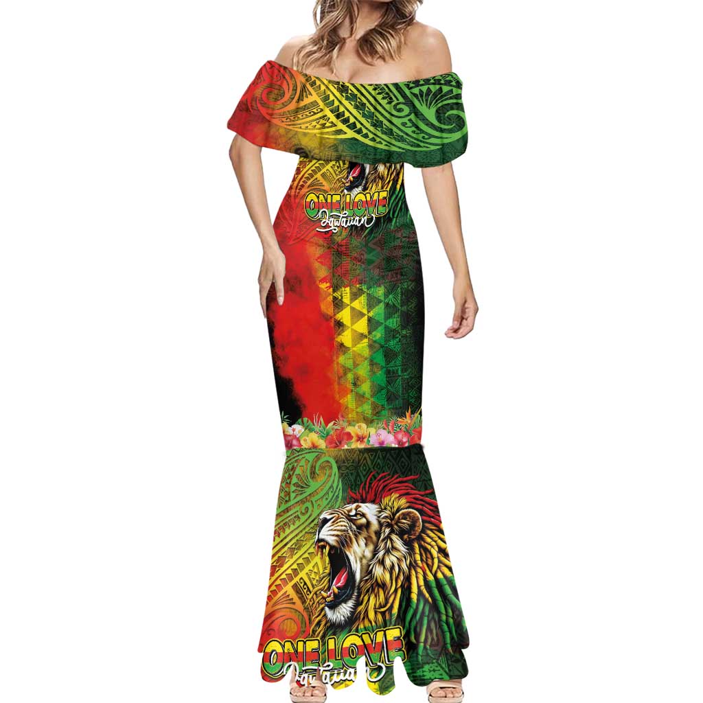 Hawaiian Reggae Mermaid Dress Jawaiian One Love-Tribal Tatoos and Rastafari Lion LT03 - Polynesian Pride