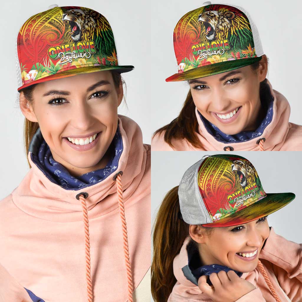 Hawaiian Reggae Mesh Trucker Cap Jawaiian One Love-Tribal Tatoos and Rastafari Lion - Polynesian Pride