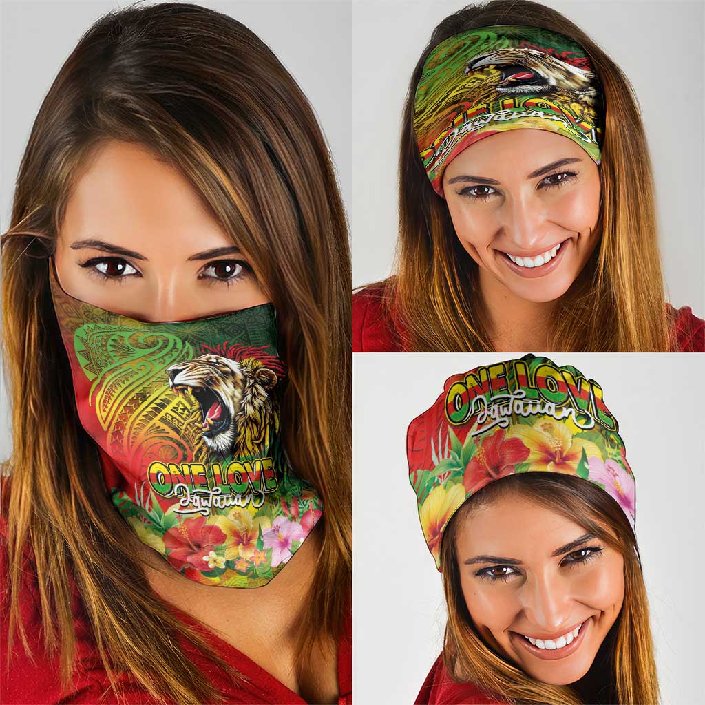 Hawaiian Reggae Neck Gaiter Jawaiian One Love-Tribal Tatoos and Rastafari Lion - Polynesian Pride
