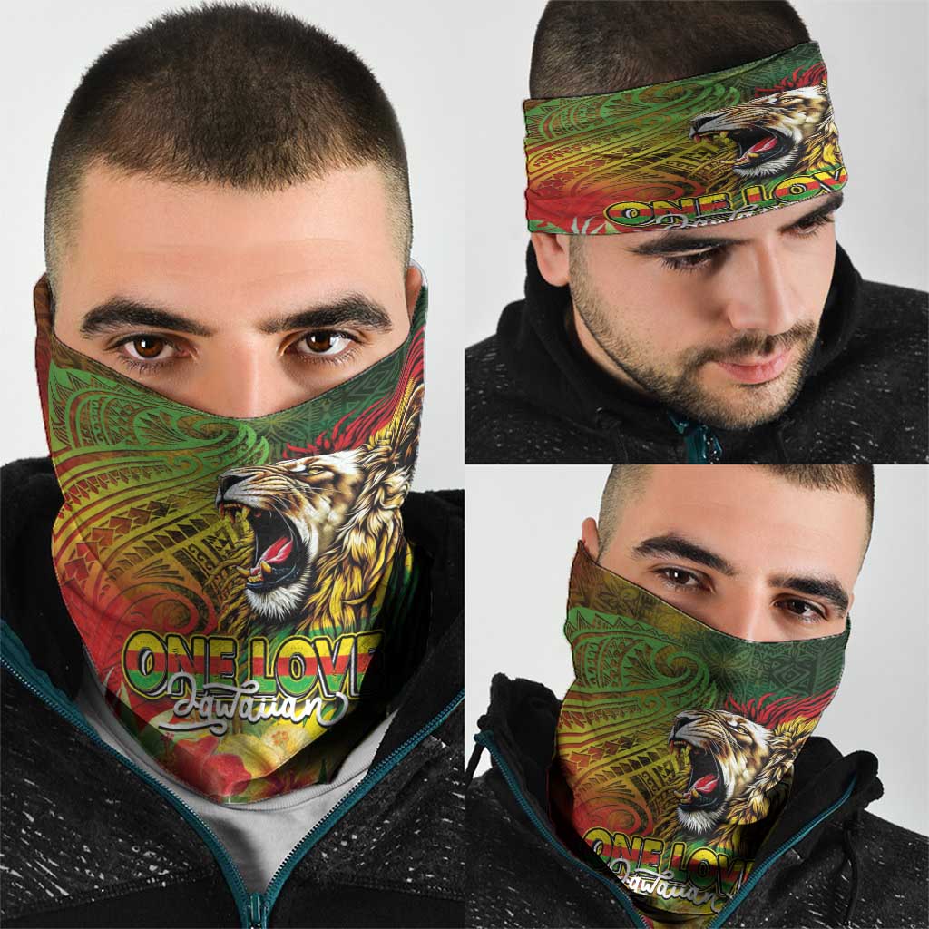Hawaiian Reggae Neck Gaiter Jawaiian One Love-Tribal Tatoos and Rastafari Lion - Polynesian Pride
