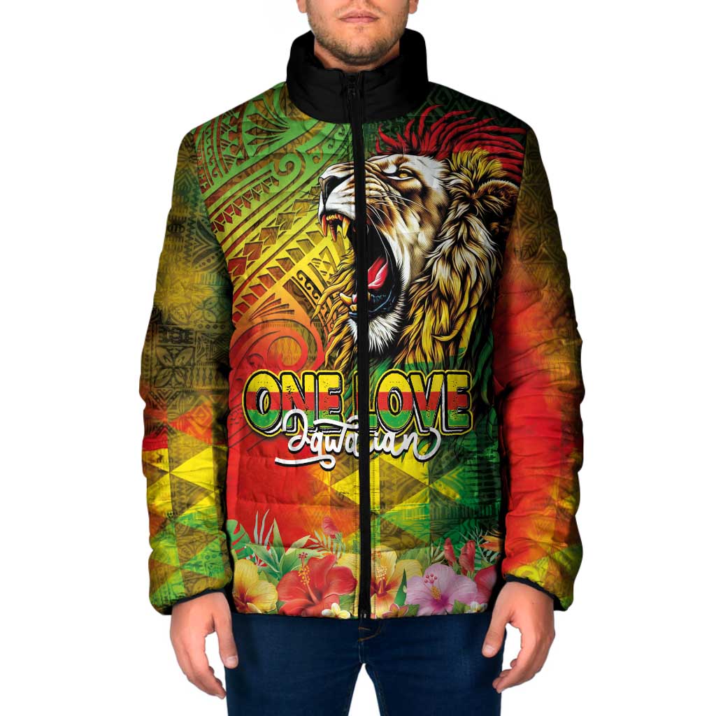 Hawaiian Reggae Padded Jacket Jawaiian One Love-Tribal Tatoos and Rastafari Lion - Polynesian Pride