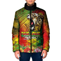 Hawaiian Reggae Padded Jacket Jawaiian One Love-Tribal Tatoos and Rastafari Lion - Polynesian Pride