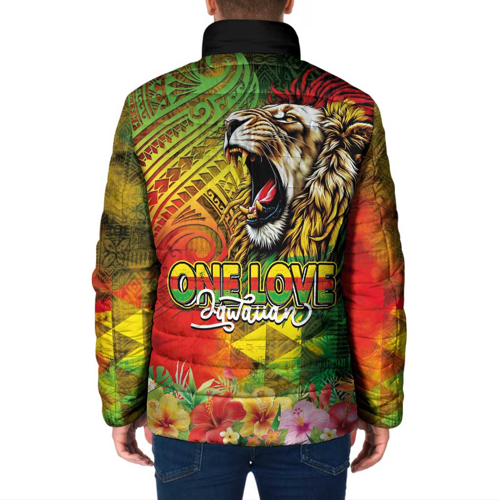 Hawaiian Reggae Padded Jacket Jawaiian One Love-Tribal Tatoos and Rastafari Lion - Polynesian Pride