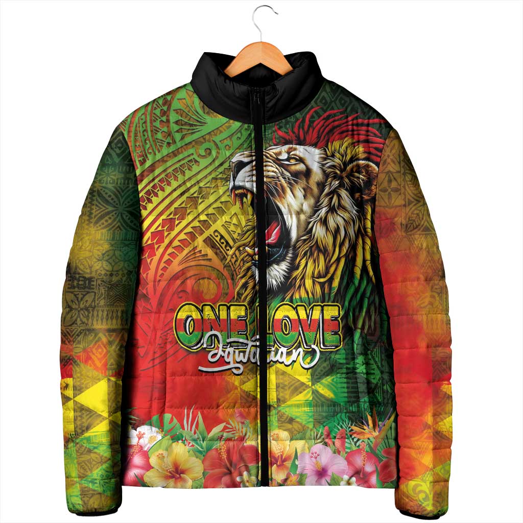Hawaiian Reggae Padded Jacket Jawaiian One Love-Tribal Tatoos and Rastafari Lion - Polynesian Pride