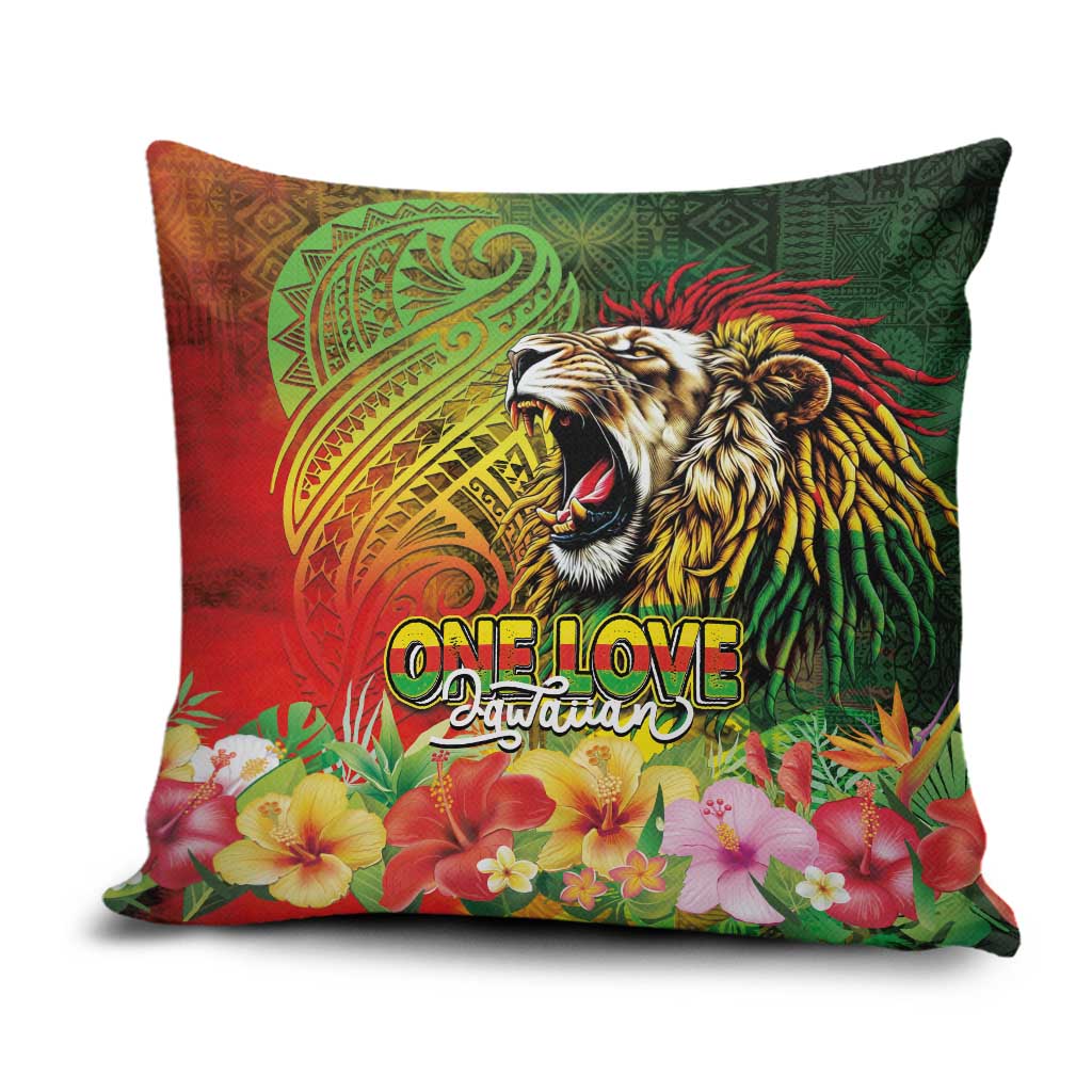 Hawaiian Reggae Pillow Cover Jawaiian One Love-Tribal Tatoos and Rastafari Lion - Polynesian Pride