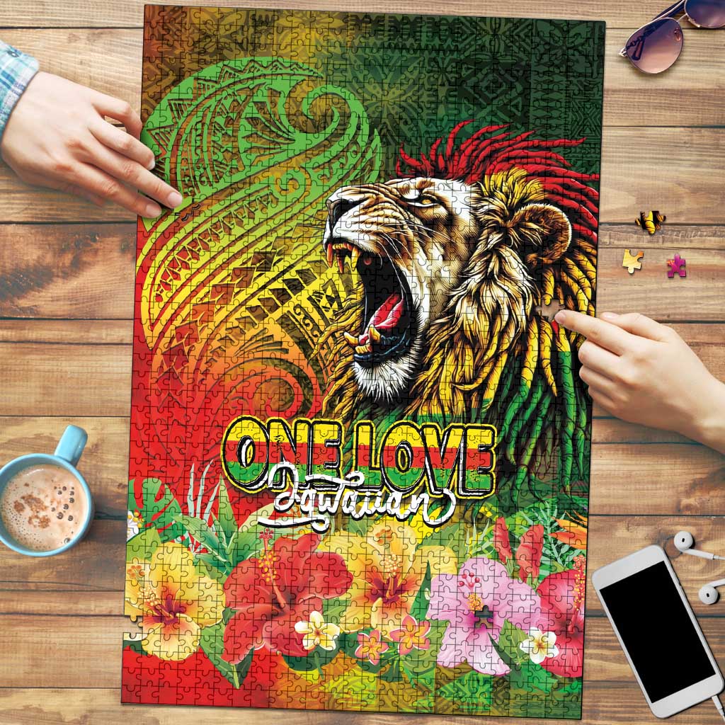 Hawaiian Reggae Puzzle Jawaiian One Love-Tribal Tatoos and Rastafari Lion - Polynesian Pride