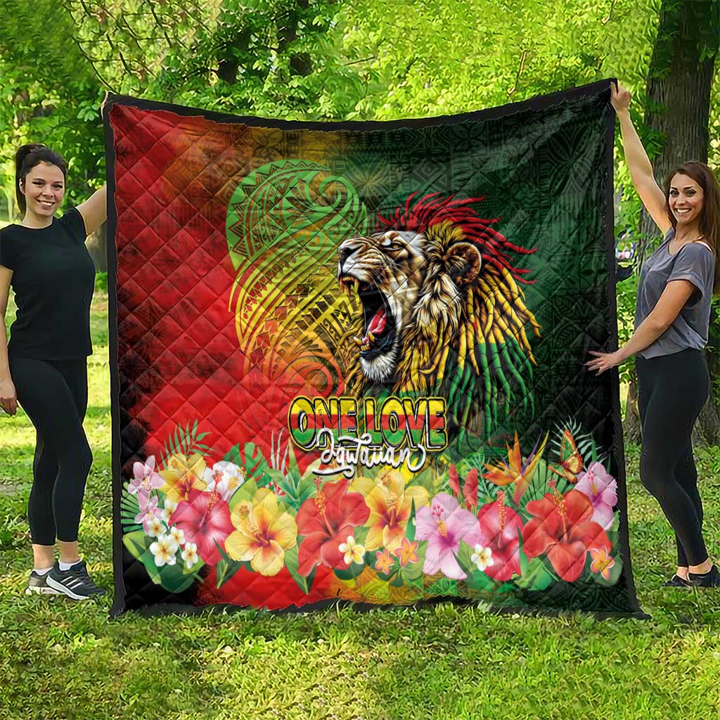 Hawaiian Reggae Quilt Jawaiian One Love-Tribal Tatoos and Rastafari Lion - Polynesian Pride