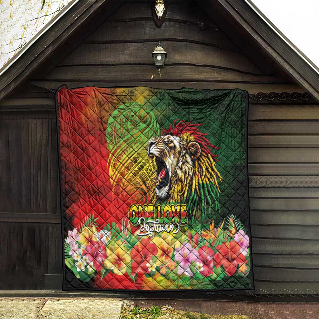 Hawaiian Reggae Quilt Jawaiian One Love-Tribal Tatoos and Rastafari Lion - Polynesian Pride