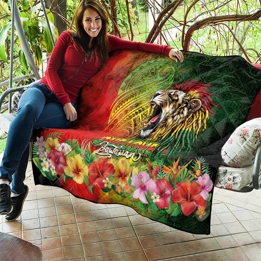 Hawaiian Reggae Quilt Jawaiian One Love-Tribal Tatoos and Rastafari Lion - Polynesian Pride