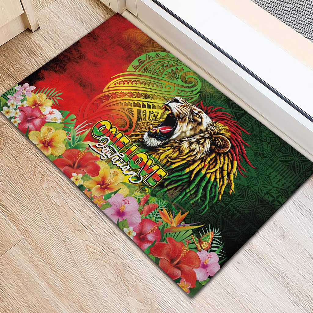 Hawaiian Reggae Rubber Doormat Jawaiian One Love-Tribal Tatoos and Rastafari Lion - Polynesian Pride