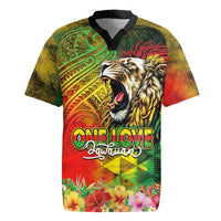 Hawaiian Reggae Rugby Jersey Jawaiian One Love-Tribal Tatoos and Rastafari Lion - Polynesian Pride