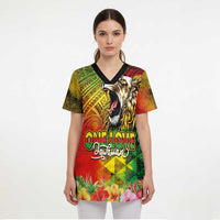 Hawaiian Reggae Scrub Top Jawaiian One Love-Tribal Tatoos and Rastafari Lion - Polynesian Pride