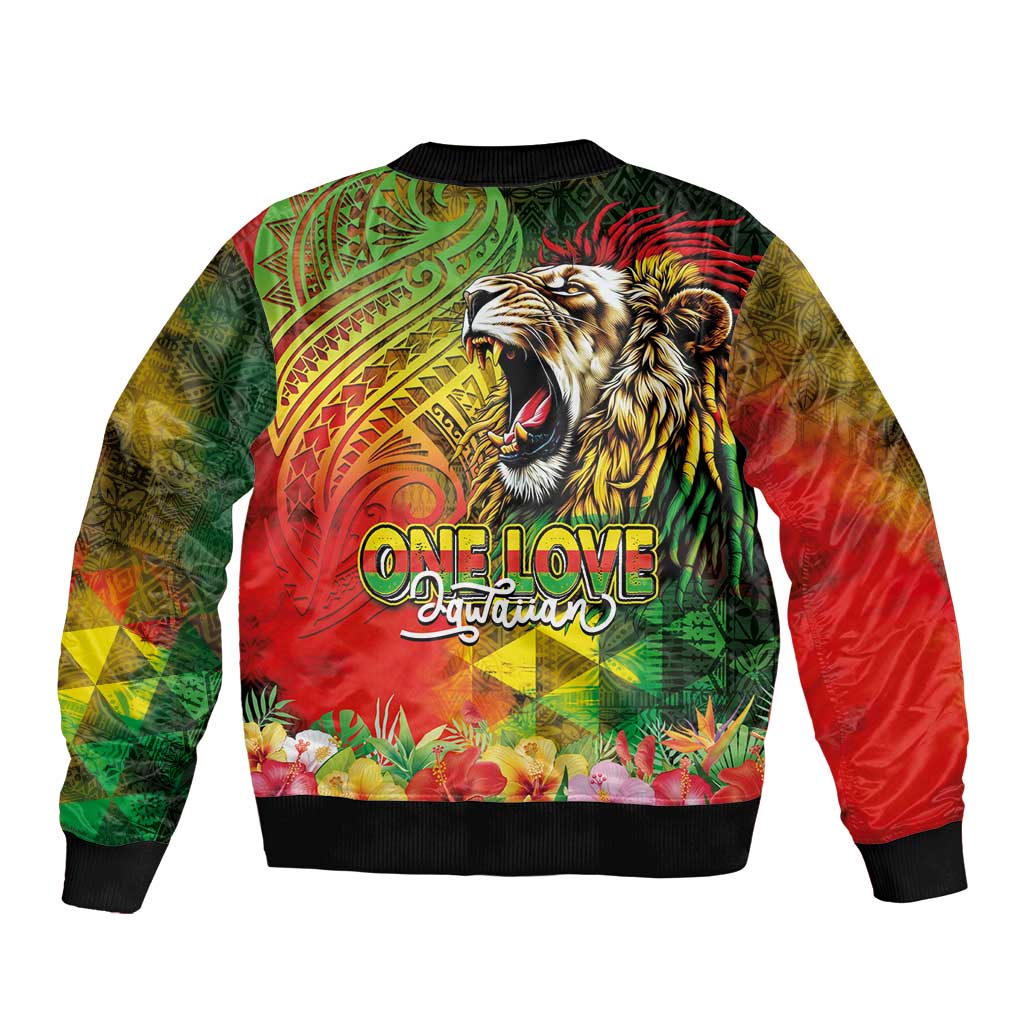 Hawaiian Reggae Sleeve Zip Bomber Jacket Jawaiian One Love-Tribal Tatoos and Rastafari Lion LT03 - Polynesian Pride