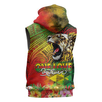 Hawaiian Reggae Sleeveless Hoodie Jawaiian One Love-Tribal Tatoos and Rastafari Lion - Polynesian Pride