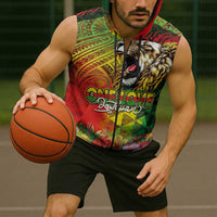 Hawaiian Reggae Sleeveless Zip Hoodie Jawaiian One Love-Tribal Tatoos and Rastafari Lion - Polynesian Pride