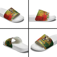 Hawaiian Reggae Slide Sandals Jawaiian One Love-Tribal Tatoos and Rastafari Lion - Polynesian Pride