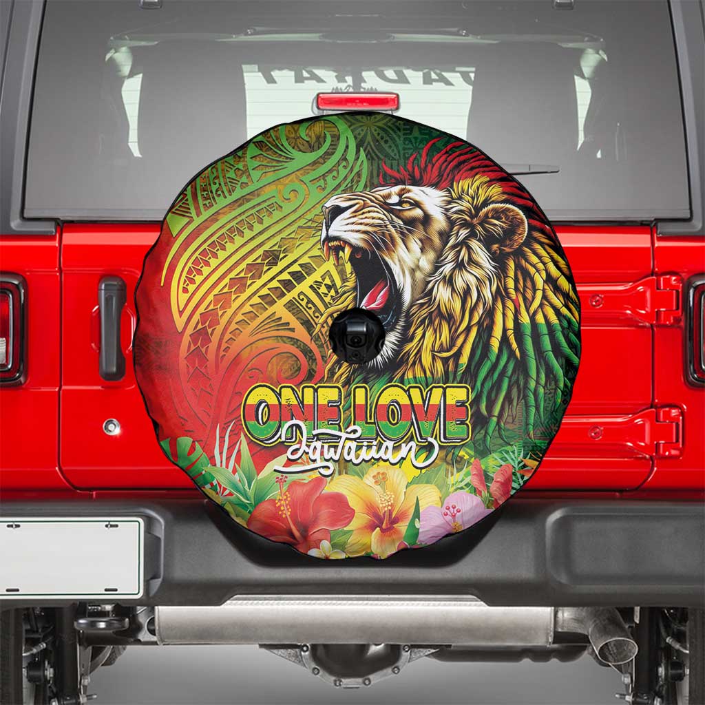 Hawaiian Reggae Spare Tire Cover Jawaiian One Love-Tribal Tatoos and Rastafari Lion - Polynesian Pride