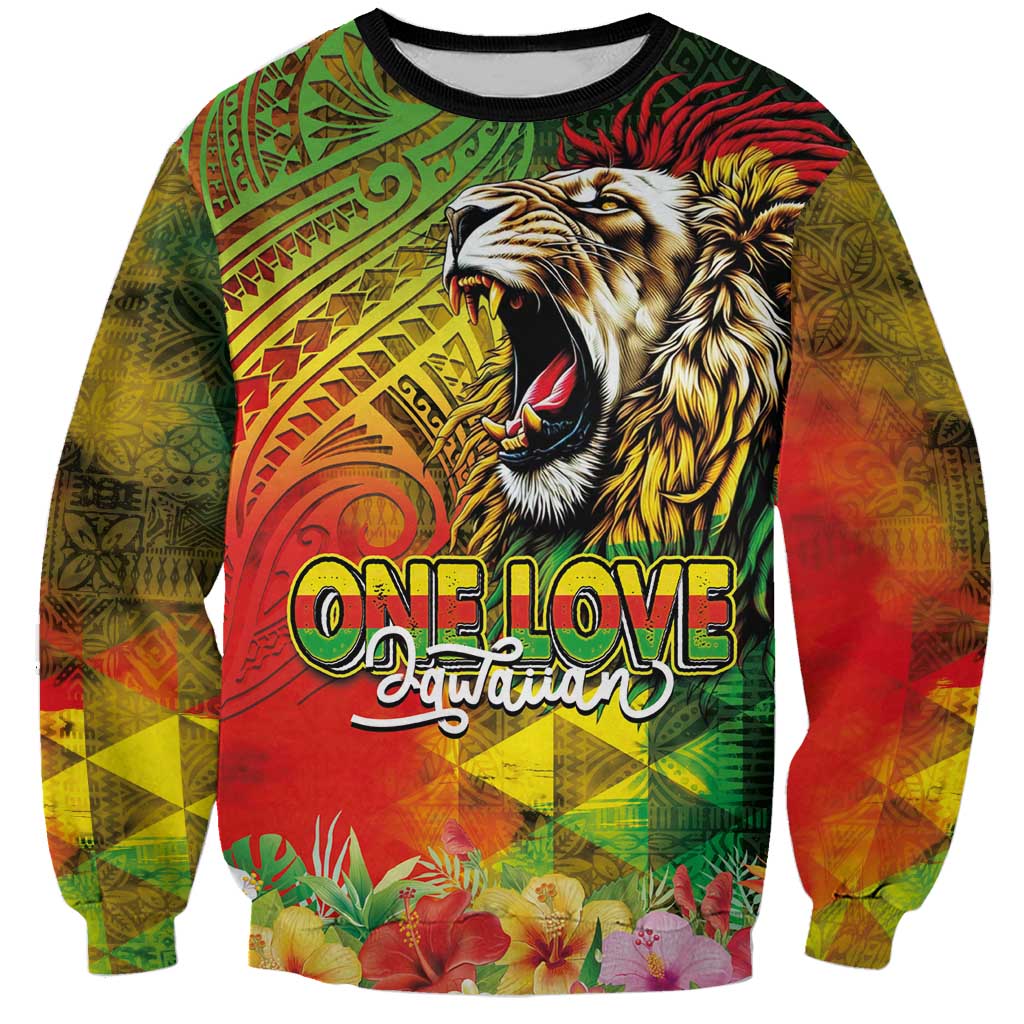 Hawaiian Reggae Sweatshirt Jawaiian One Love-Tribal Tatoos and Rastafari Lion - Polynesian Pride