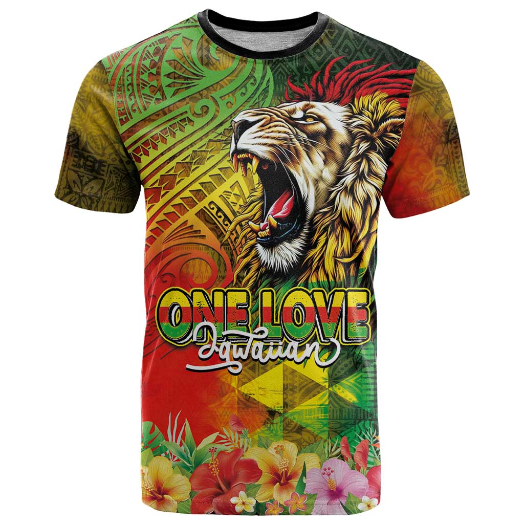 Hawaiian Reggae T Shirt Jawaiian One Love-Tribal Tatoos and Rastafari Lion LT03 Multicolor - Polynesian Pride