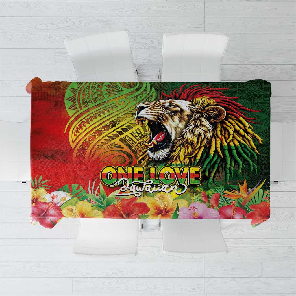 Hawaiian Reggae Tablecloth Jawaiian One Love-Tribal Tatoos and Rastafari Lion - Polynesian Pride