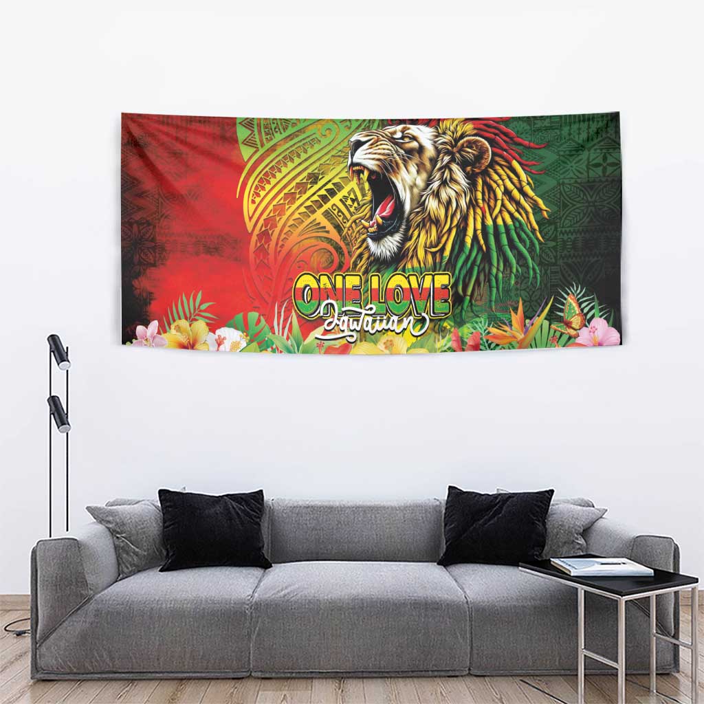 Hawaiian Reggae Tapestry Jawaiian One Love-Tribal Tatoos and Rastafari Lion - Polynesian Pride