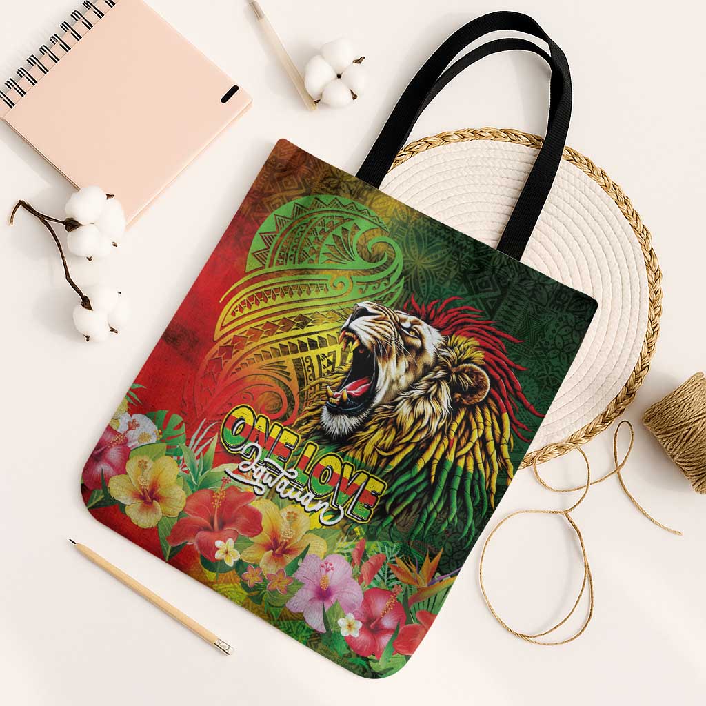 Hawaiian Reggae Tote Bag Jawaiian One Love-Tribal Tatoos and Rastafari Lion - Polynesian Pride
