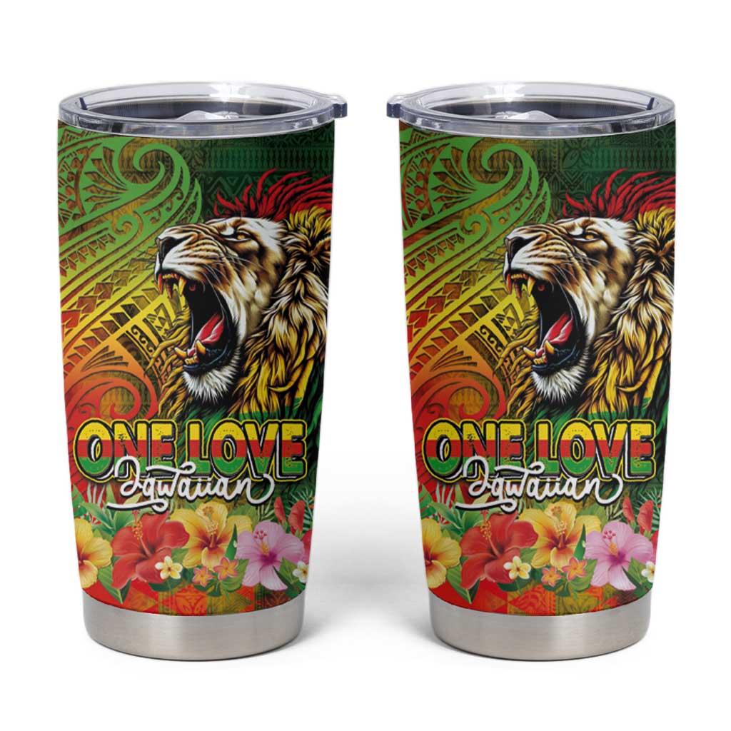 Hawaiian Reggae Tumbler Cup Jawaiian One Love-Tribal Tatoos and Rastafari Lion - Polynesian Pride