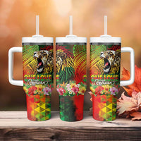 Hawaiian Reggae Tumbler With Handle Jawaiian One Love-Tribal Tatoos and Rastafari Lion - Polynesian Pride