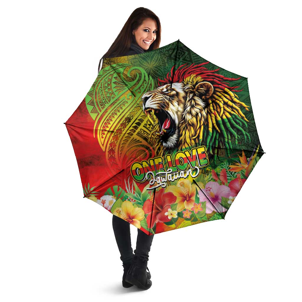 Hawaiian Reggae Umbrella Jawaiian One Love-Tribal Tatoos and Rastafari Lion - Polynesian Pride