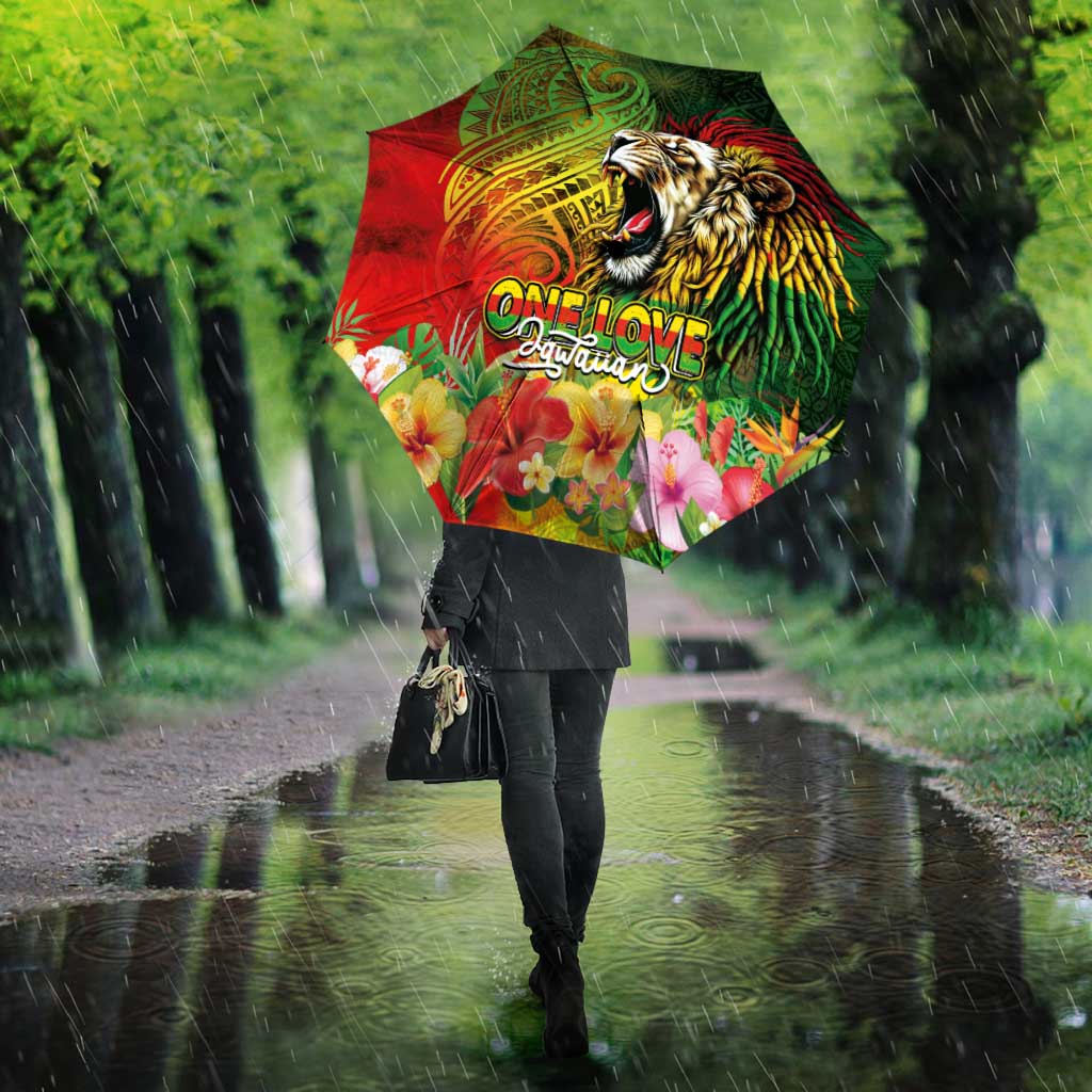 Hawaiian Reggae Umbrella Jawaiian One Love-Tribal Tatoos and Rastafari Lion - Polynesian Pride