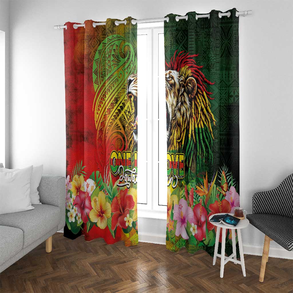 Hawaiian Reggae Window Curtain Jawaiian One Love-Tribal Tatoos and Rastafari Lion - Polynesian Pride