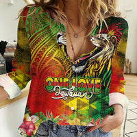 Hawaiian Reggae Women Casual Shirt Jawaiian One Love-Tribal Tatoos and Rastafari Lion - Polynesian Pride
