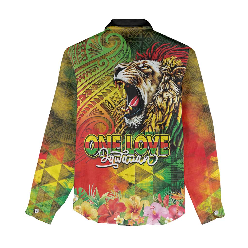 Hawaiian Reggae Women Casual Shirt Jawaiian One Love-Tribal Tatoos and Rastafari Lion - Polynesian Pride